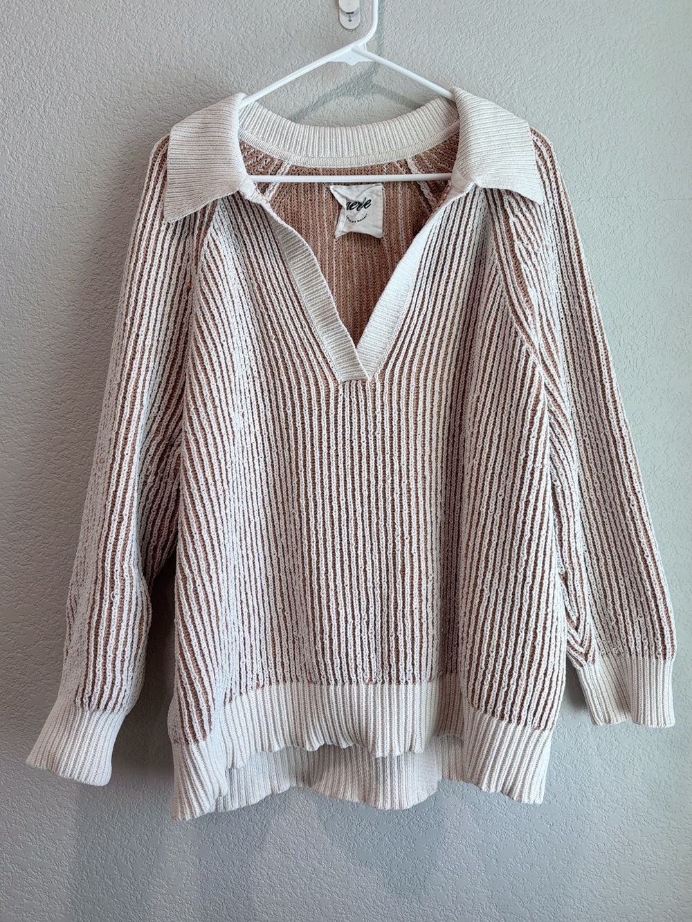 Aerie Sugar Rush Chenille Sweater Chunky Knit Cream Tan Brown Women’s Size Large